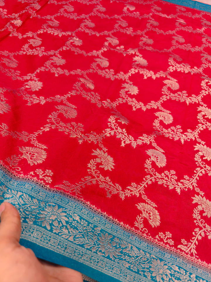 PAPER SILK IN RED WITH SKY BLUE BORDER