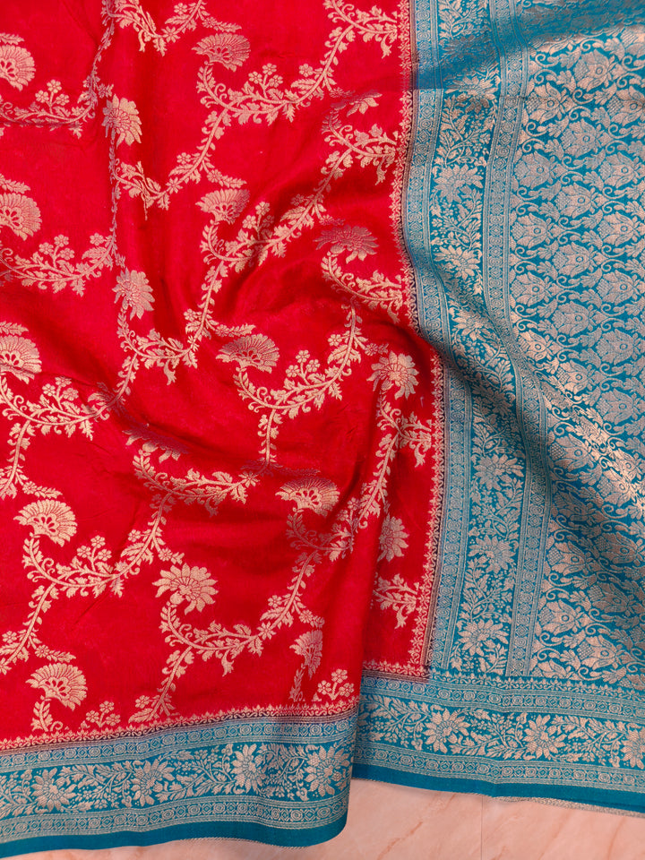 PAPER SILK IN RED WITH SKY BLUE BORDER