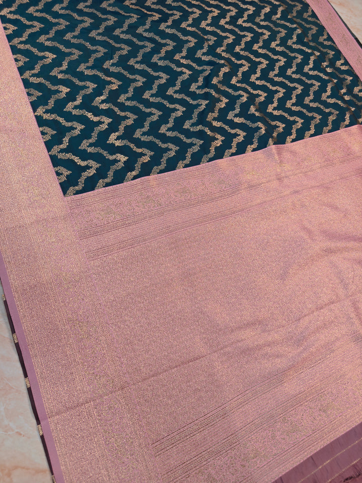 BANARASI KATAN SILK IN BOTTLE GREEN WITH BABY PINK