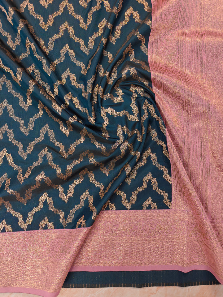 BANARASI KATAN SILK IN BOTTLE GREEN WITH BABY PINK