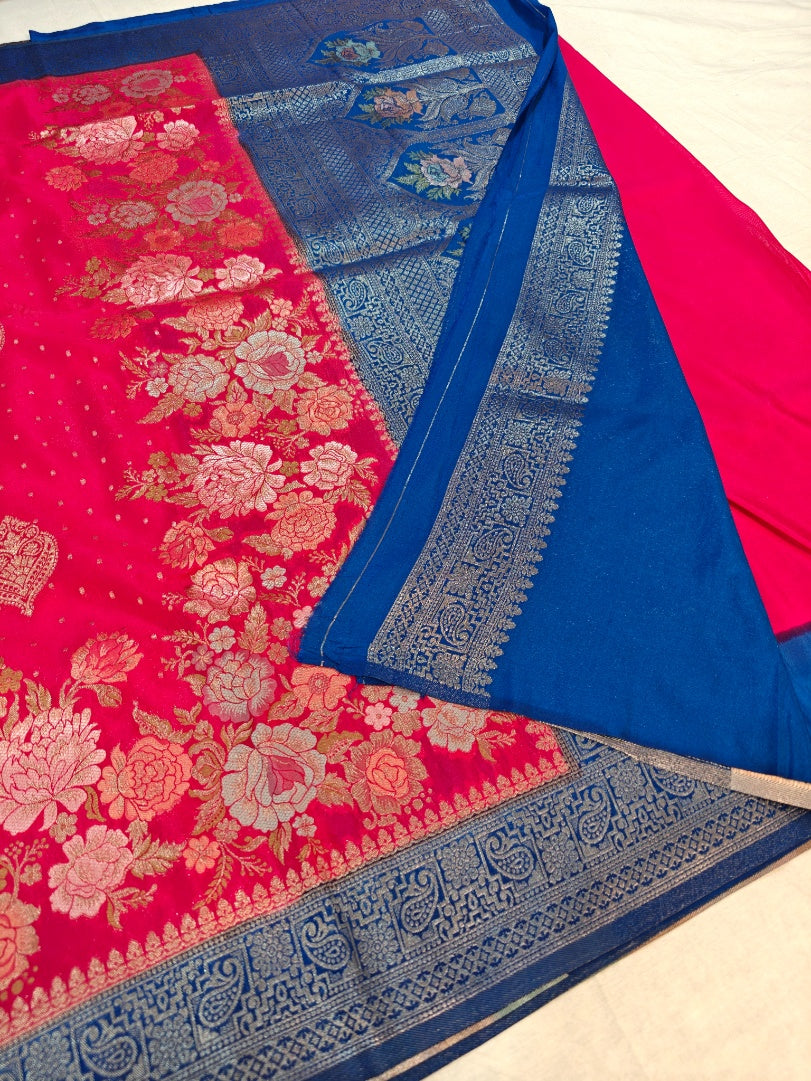 RANI COLOUR KHADDI GEORGETTE WITH BLUE BORDER