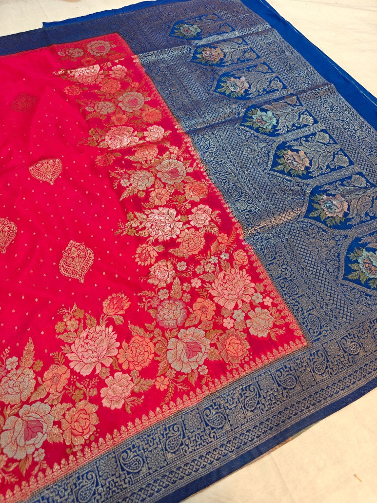 RANI COLOUR KHADDI GEORGETTE WITH BLUE BORDER