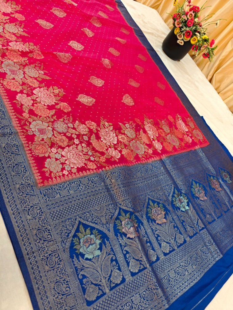 RANI COLOUR KHADDI GEORGETTE WITH BLUE BORDER