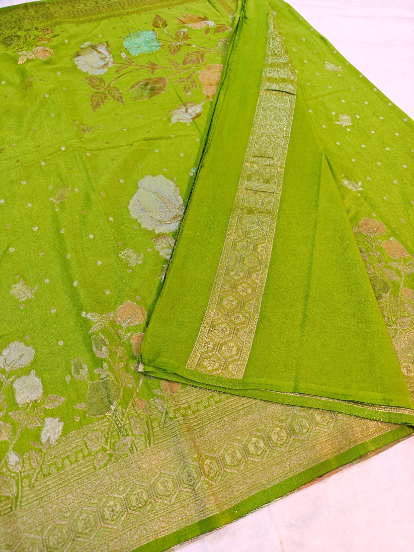 PARROT GREEN KHADDI GEORGETTE PANCHRANG BOOTA