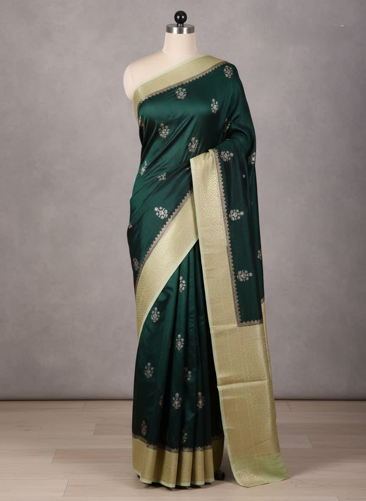 RUSSIAN SILK IN BOTTLE GREEN WITH PISTA GREEN BORDER