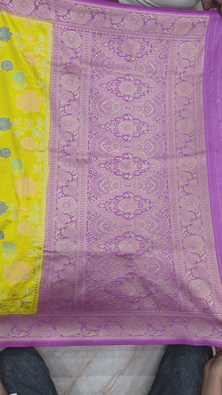 VISCOS SILK IN AIRY GOLD WITH LAVENDER BORDER